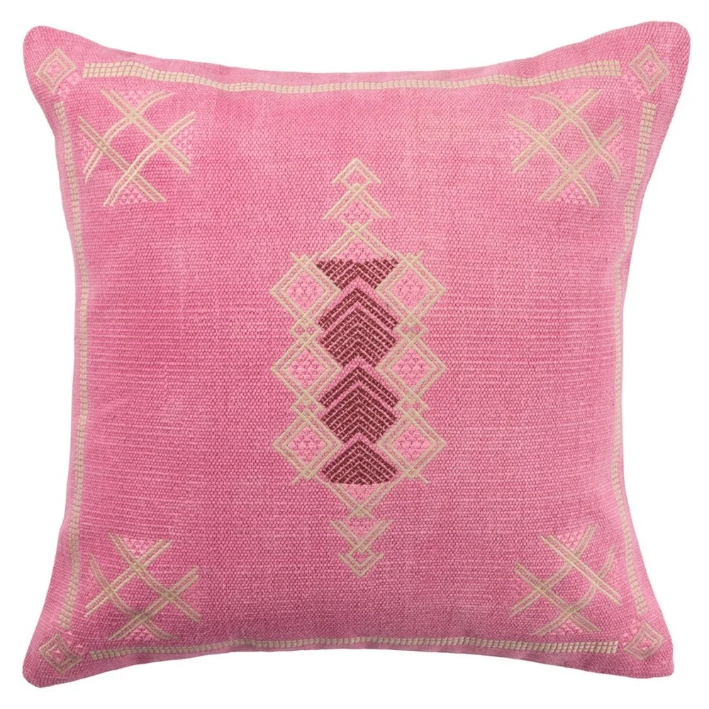 Jaipur Puebla Shazi Pink Tan Tribal Square Throw Pillow 24x24”